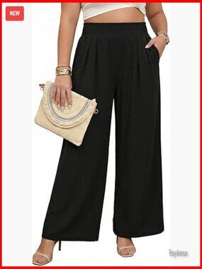 Plus Size High Waisted Wide Leg Palazzo Pants Summer Casual Trousers